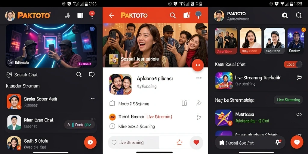 Tampilan antarmuka PAKTOTO saat live streaming dengan fitur interaksi.